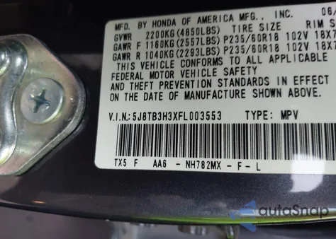 2015 Acura Rdx z USA, uszkodzony, nr VIN 5J8TB3H3XFL003553